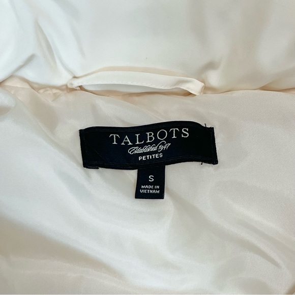 Talbots Duck Down Vest w/ Detachable Hood Faux Fur Ivory Size Small Petite - Picture 10 of 12